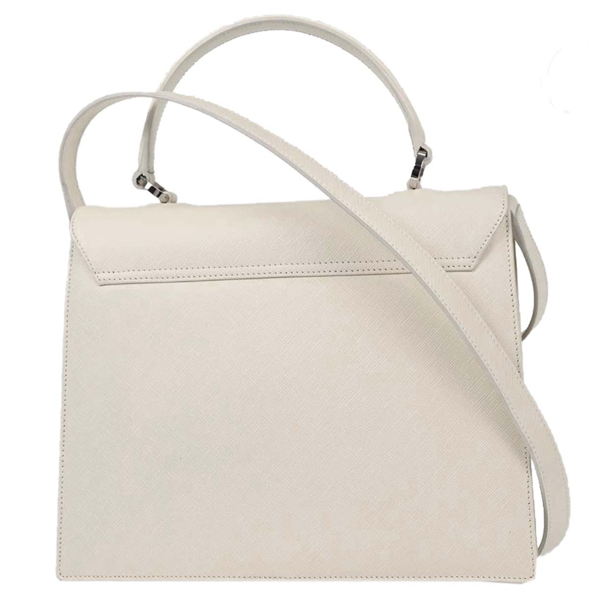 Salvatore Ferragamo Gancini Convertible Top Handle Bag White Leather Good condition - Back View