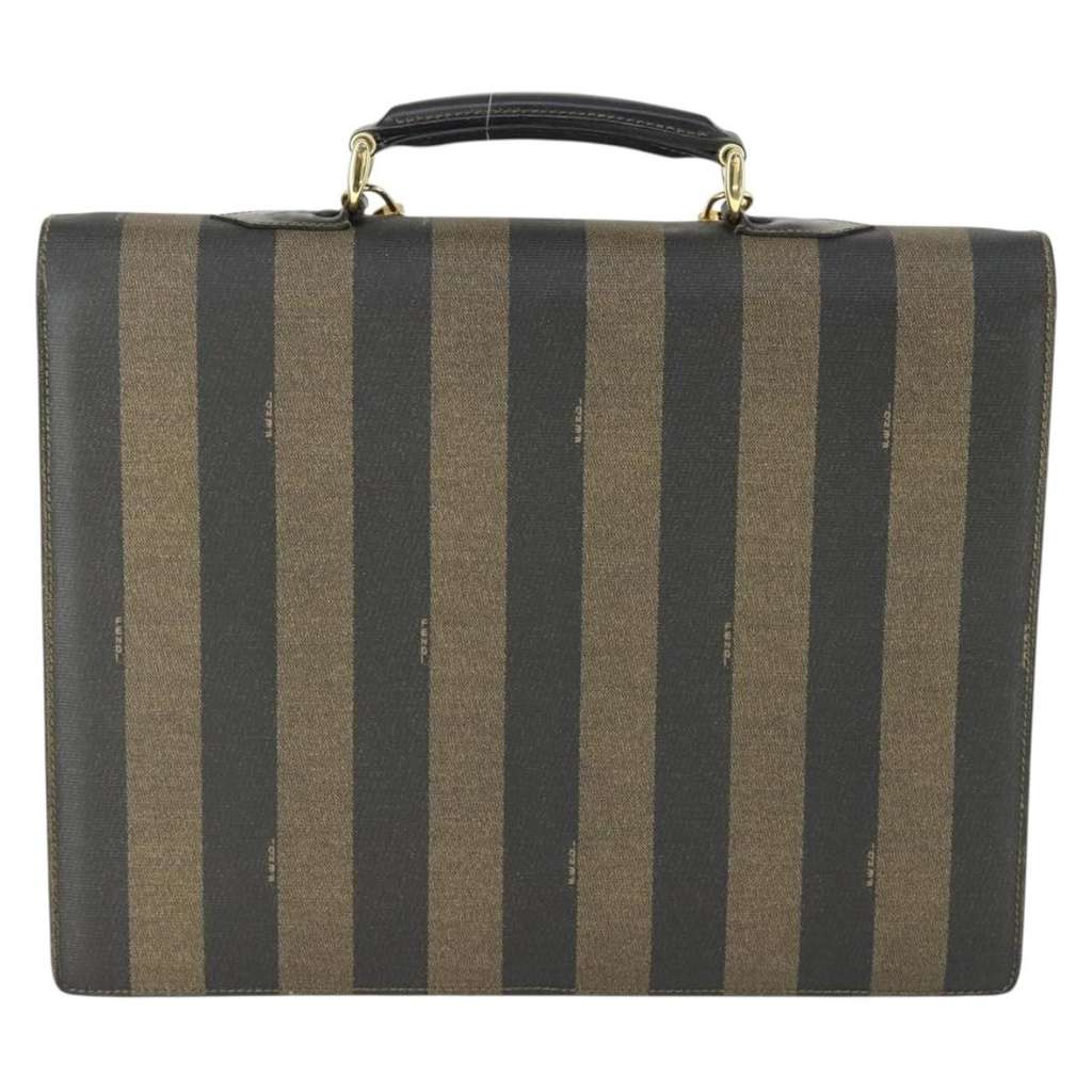 Fendi Vintage Pequin Briefcase Bag Brown Canvas Good condition - Back View