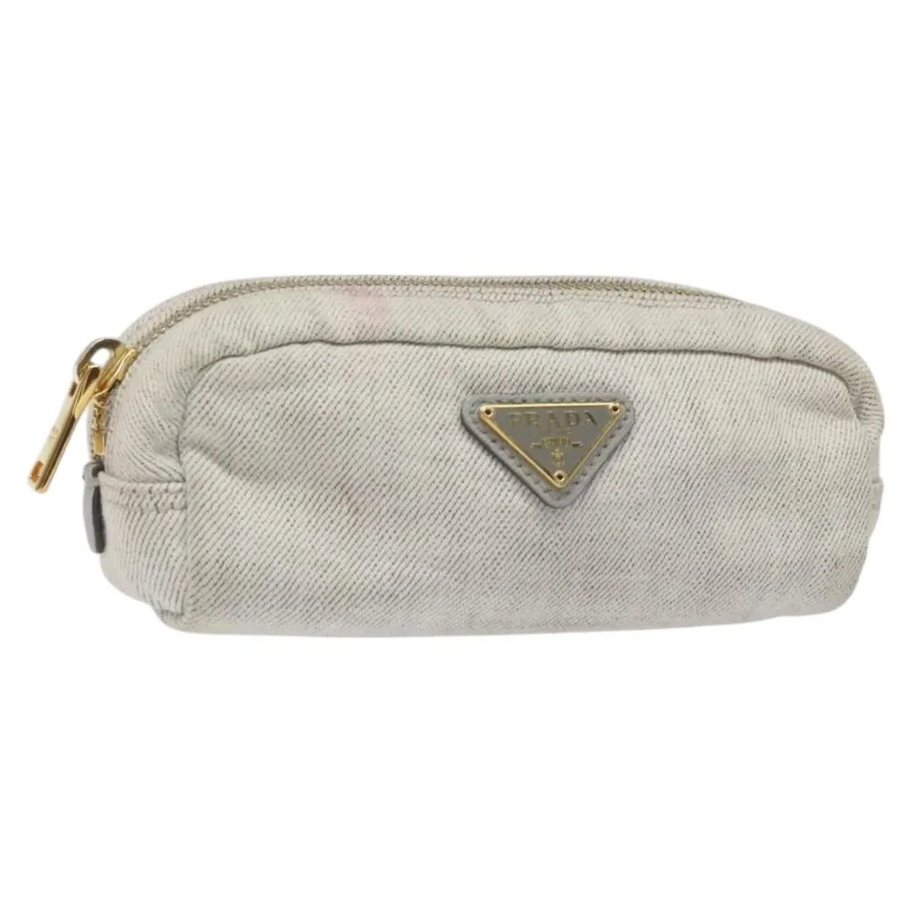 Prada Vintage Pouch Silver Canvas Good - Front View