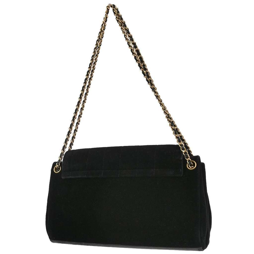 Chanel Chocolate Bar Mademoiselle Lock Chain Bag Black Velvet Good condition - Back View