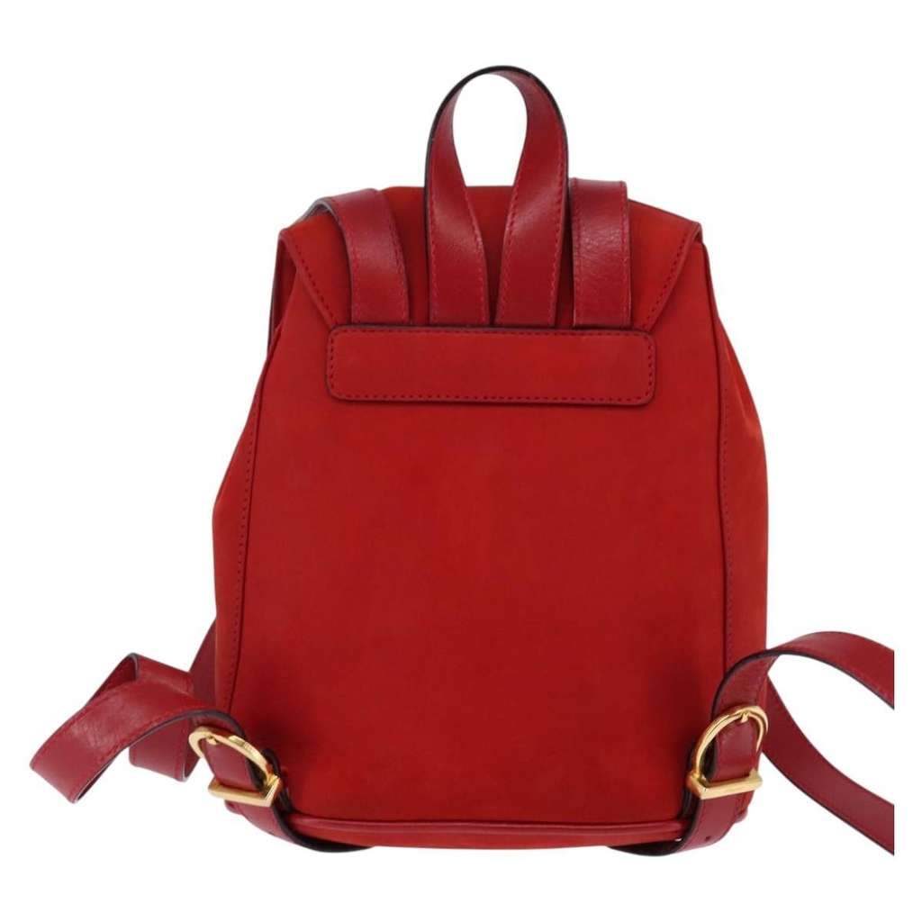 Salvatore Ferragamo Gancini Flap Drawstring Backpack Red Leather Good condition - Back View