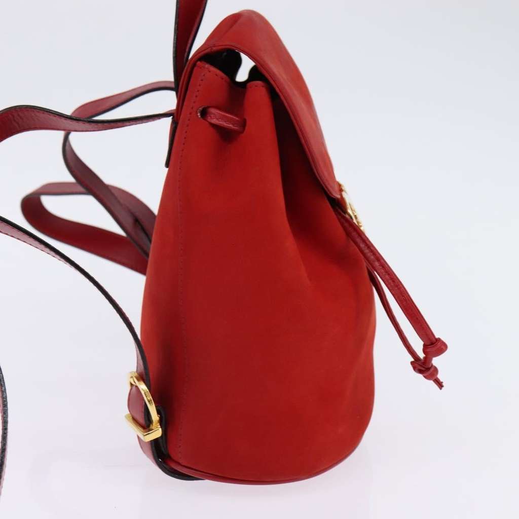 Salvatore Ferragamo Gancini Flap Drawstring Backpack Red Leather Good condition - Model View
