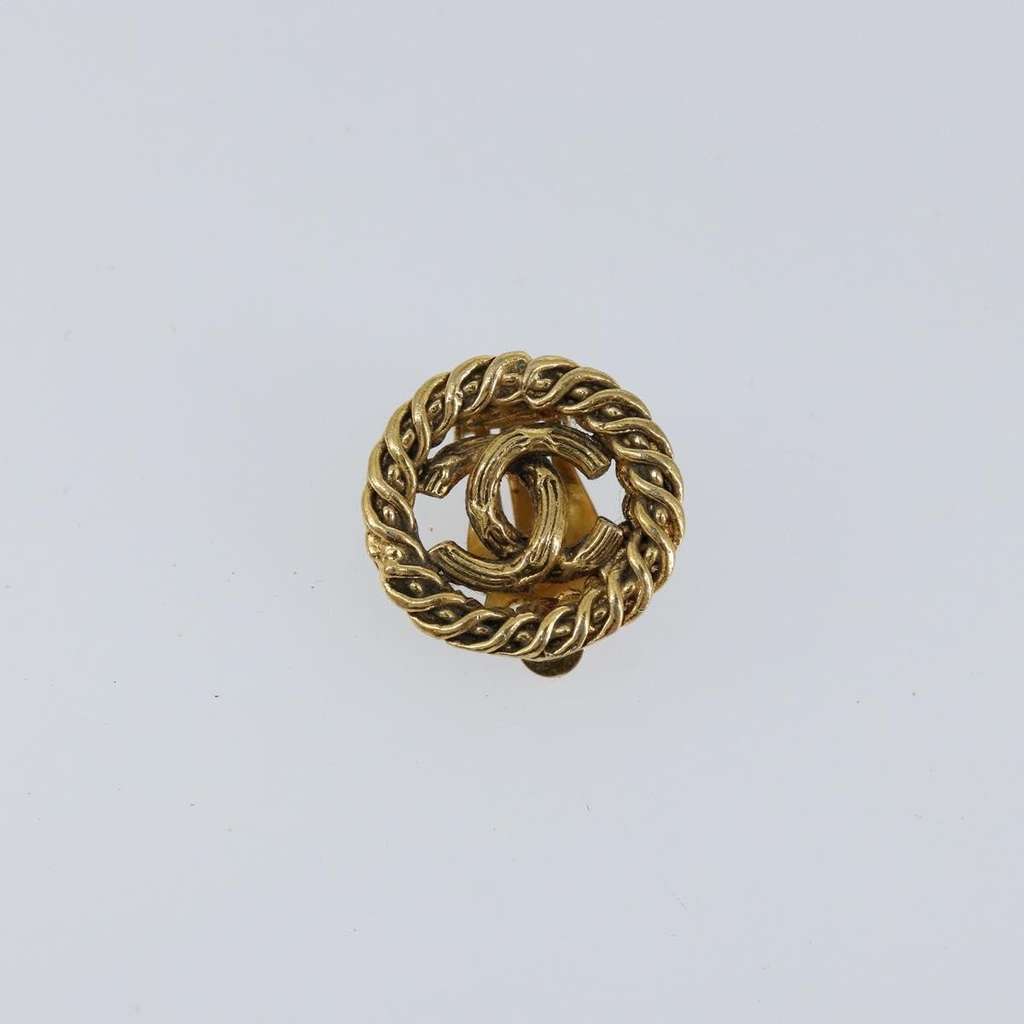 Chanel CC Round Earrings Gold Metal Good condition - Box View