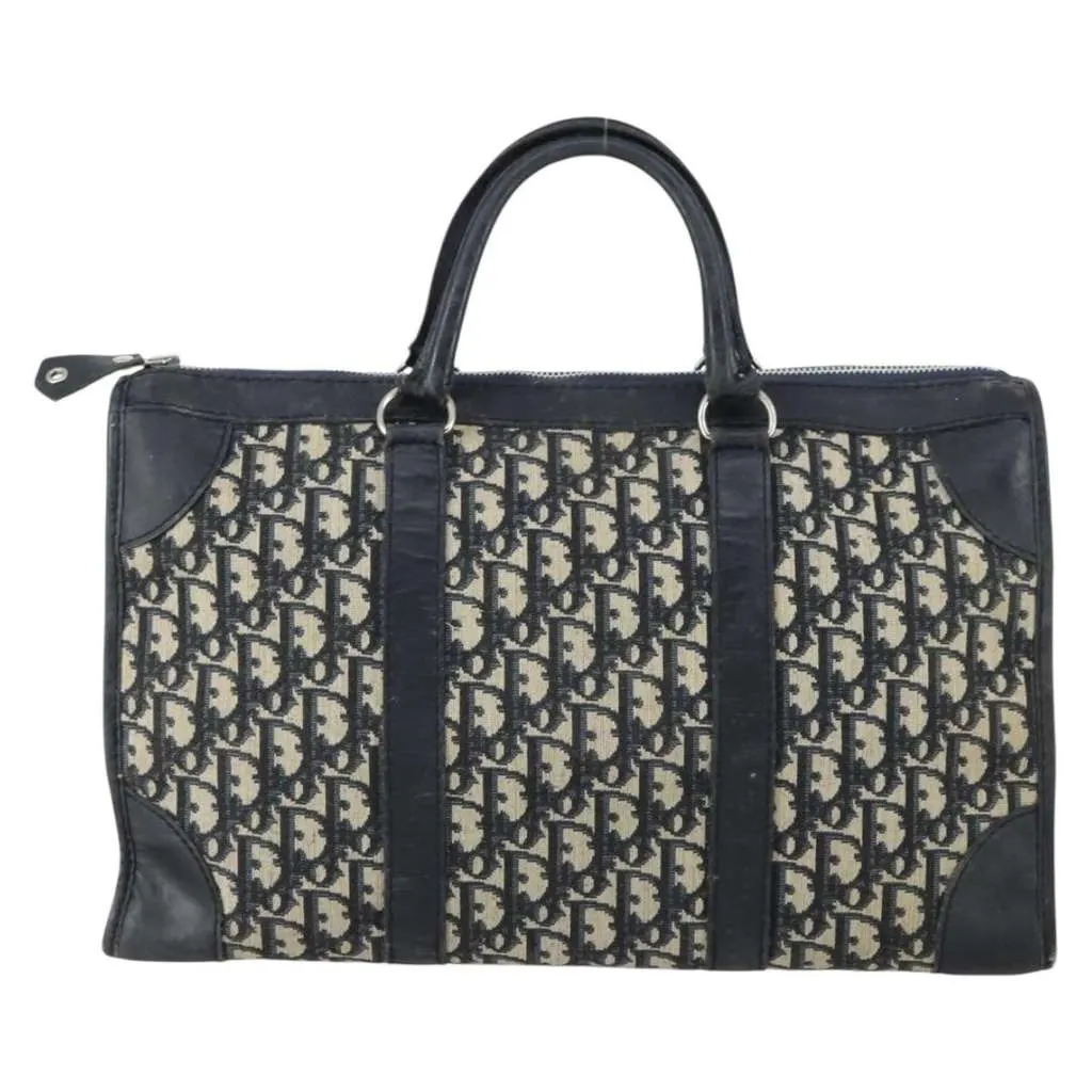 Dior Vintage Trotter Boston Bag Navy Canvas Good - Front View