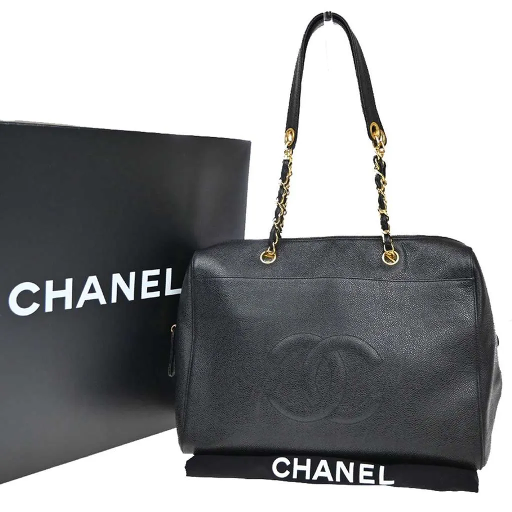 Chanel Vintage Timeless Zip Tote Black Leather Good - Front View