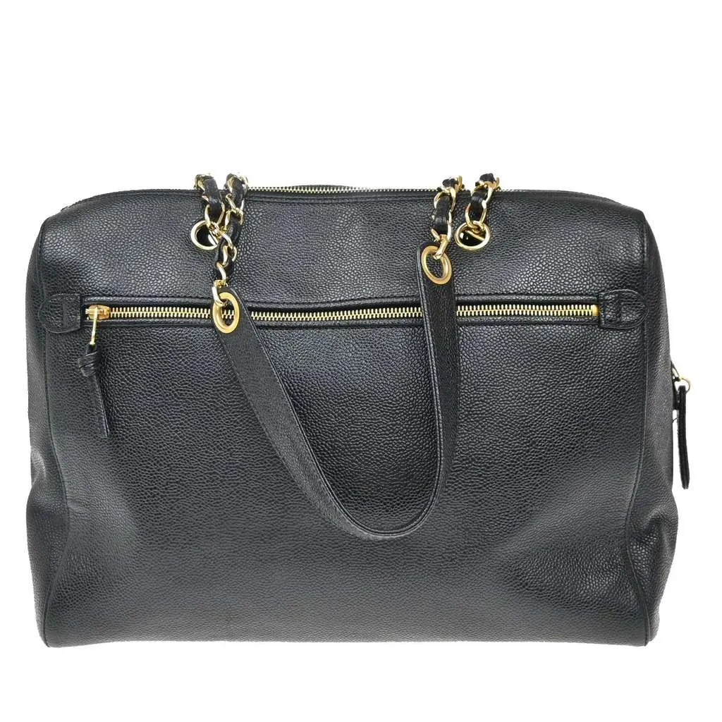 Chanel Vintage Timeless Zip Tote Black Leather Good - Back View