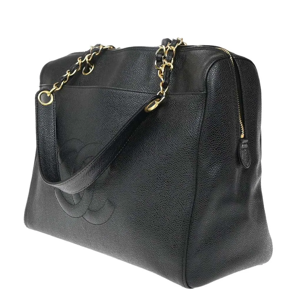 Chanel Vintage Timeless Zip Tote Black Leather Good - Inside View