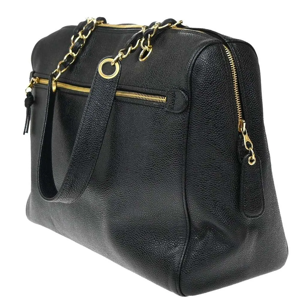 Chanel Vintage Timeless Zip Tote Black Leather Good - Model View