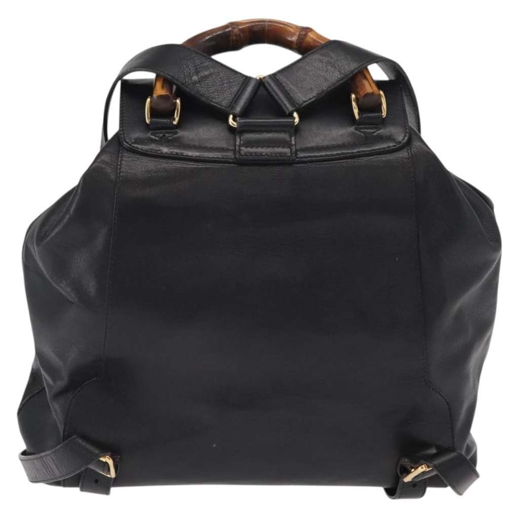 Gucci Vintage Bamboo Backpack Black Leather Fair condition - Back View