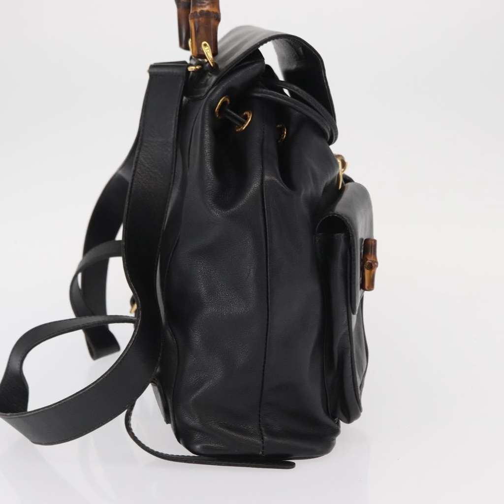Gucci Vintage Bamboo Backpack Black Leather Fair condition - Model View