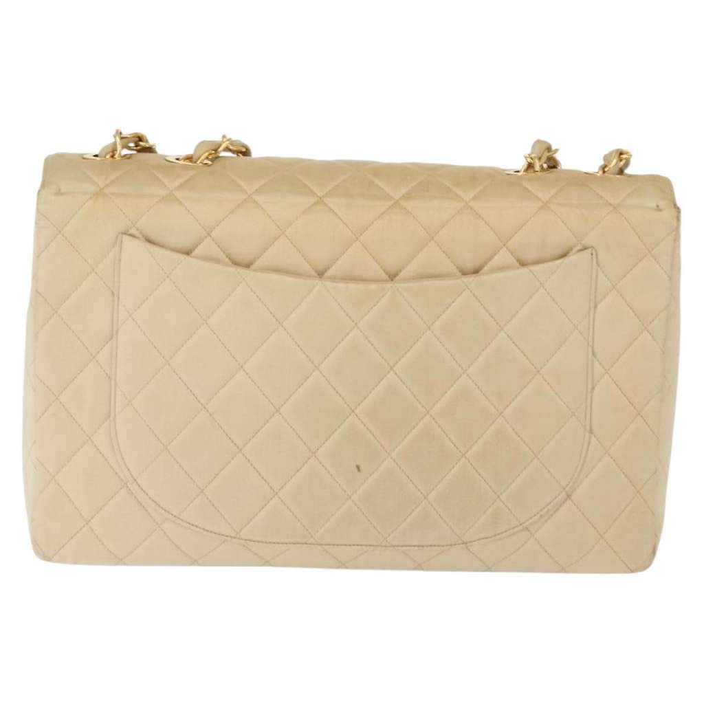 Chanel Vintage Classic Single Flap Bag Beige Satin Good condition - Back View