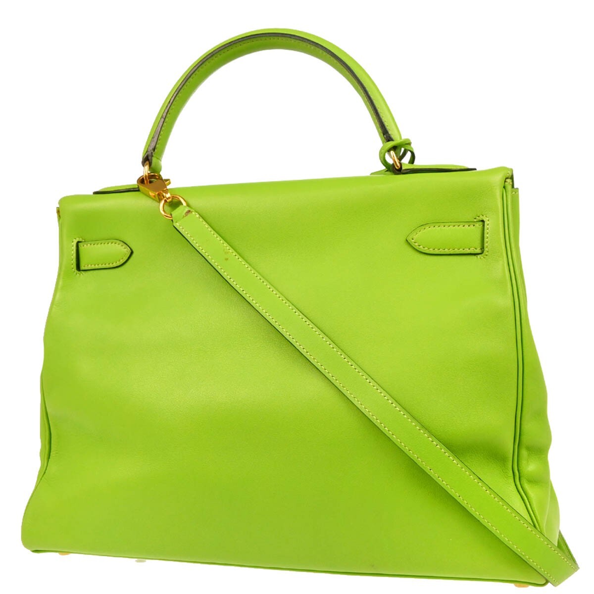 Hermès Kelly Handbag Green Leather Good condition - Back View