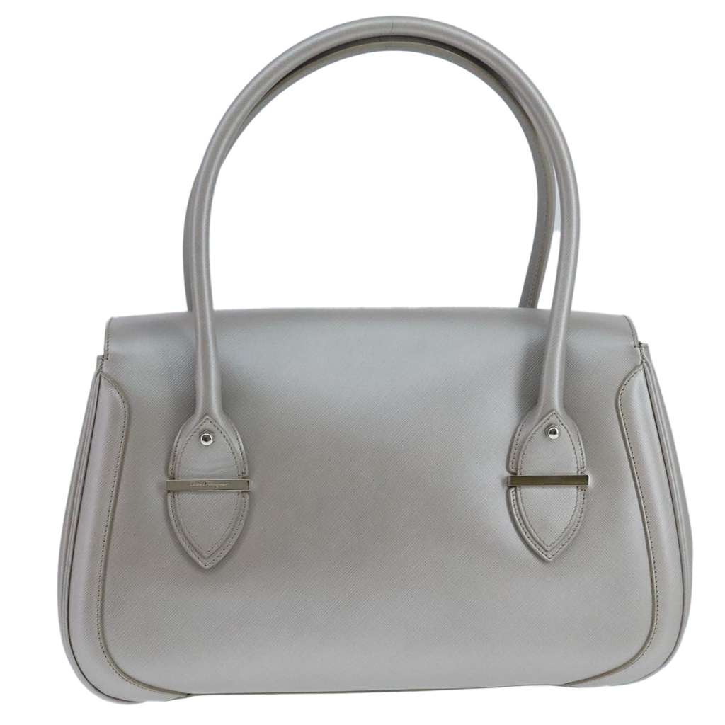Salvatore Ferragamo Flap Satchel Silver Leather Good condition - Back View