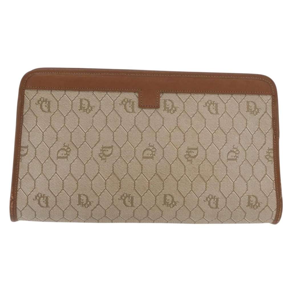 Christian Dior Vintage Honeycomb Zip Pouch Beige Canvas Good condition - Back View