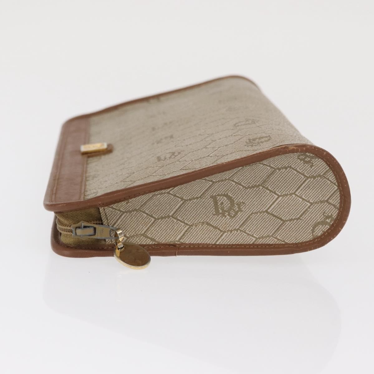 Christian Dior Vintage Honeycomb Zip Pouch Beige Canvas Good condition - Model View