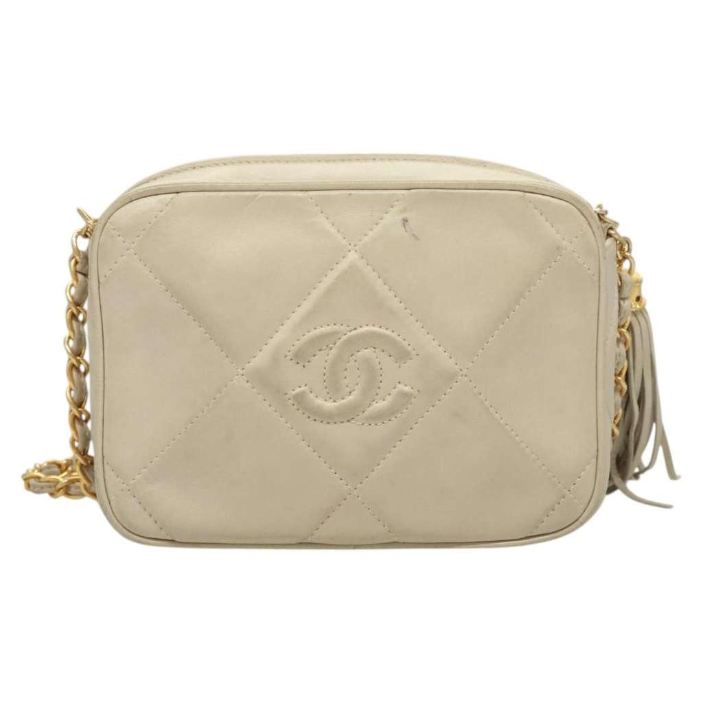 Chanel Vintage Diamond CC Camera Bag Beige Leather Good condition - Back View