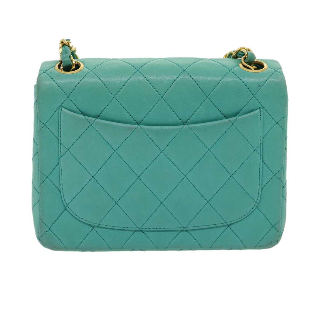 Chanel Square Classic Single Flap Bag Blue Leather Good condition - Back View