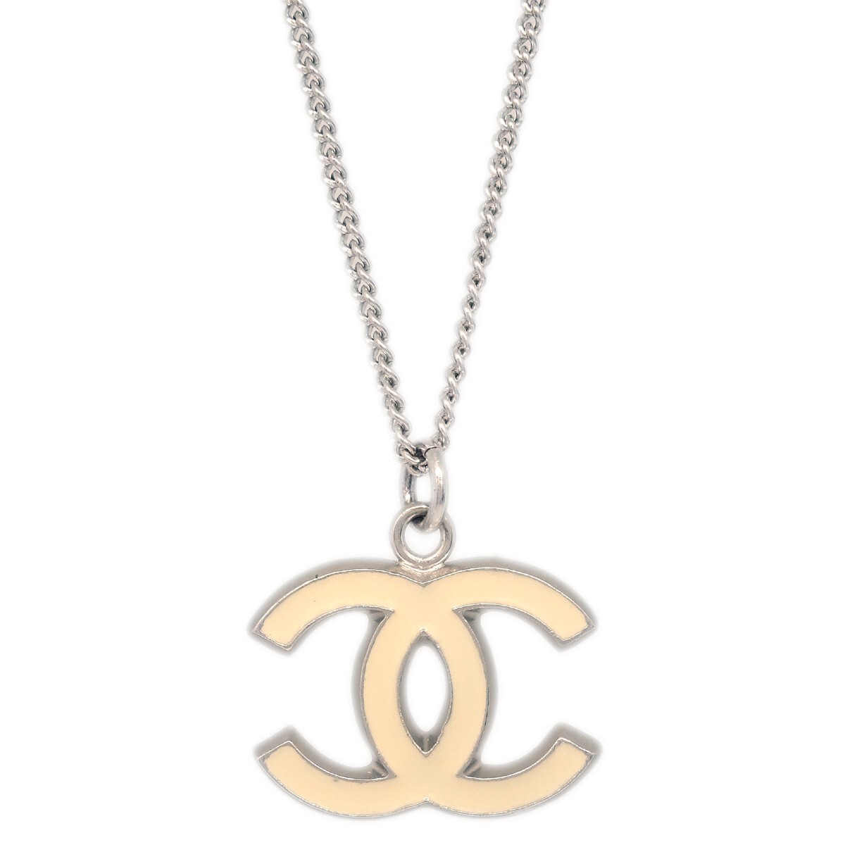 Chanel CC Logo Pendant Necklace Silver Good condition - Back View