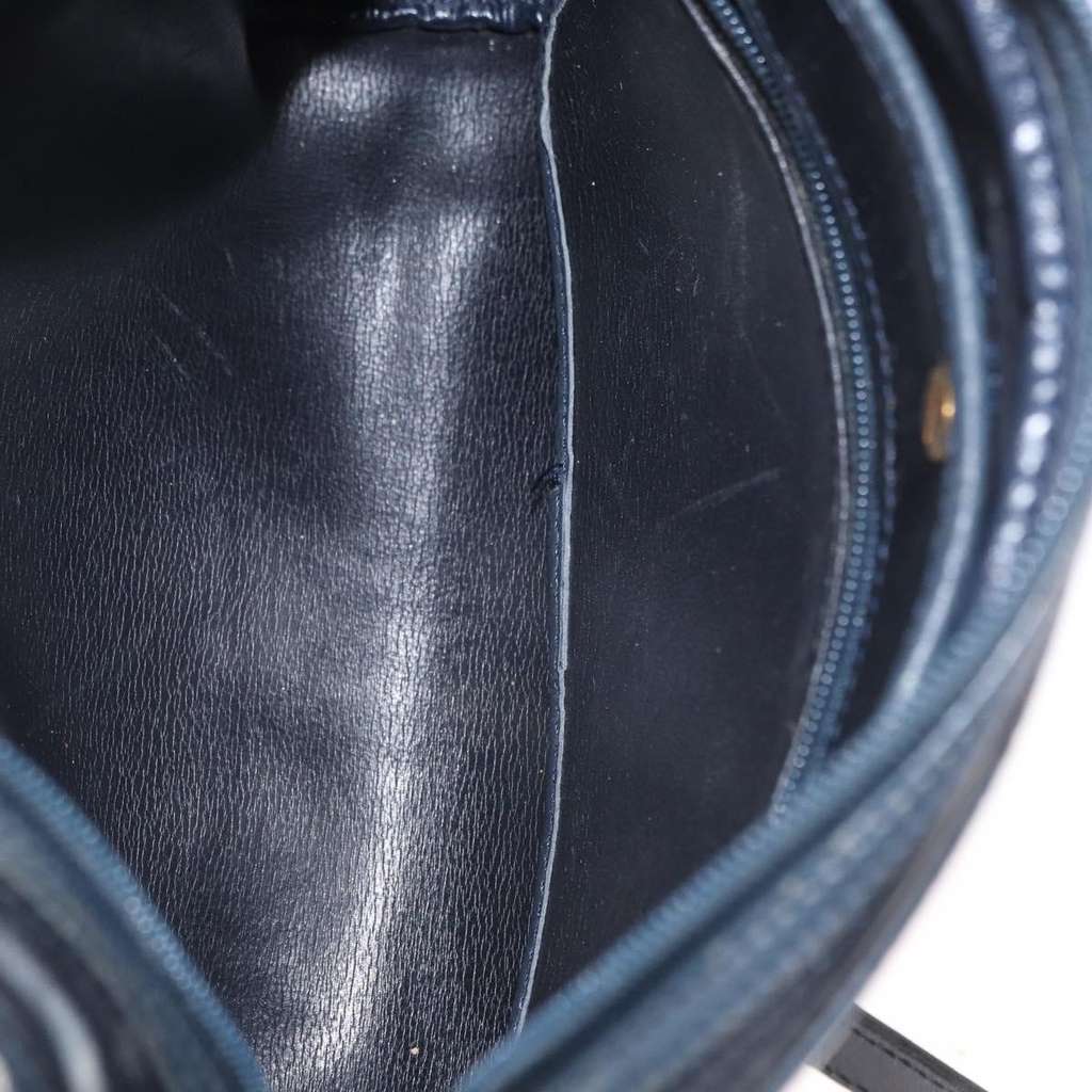 Christian Dior Vintage CD Logo Shoulder Bag Navy Leather Fair condition - Box View