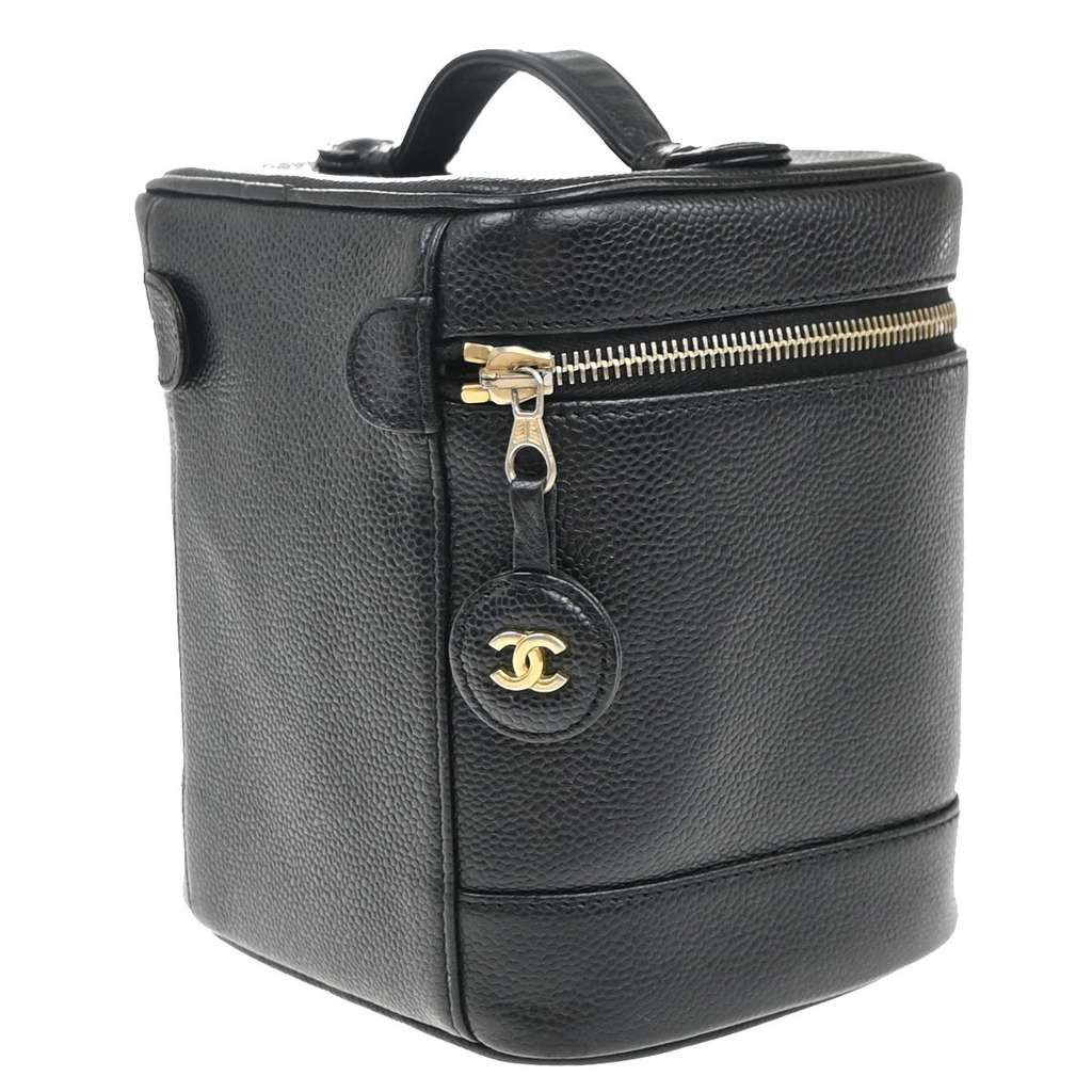 Chanel Vintage Timeless Cosmetic Case Black Leather Good condition - Model View