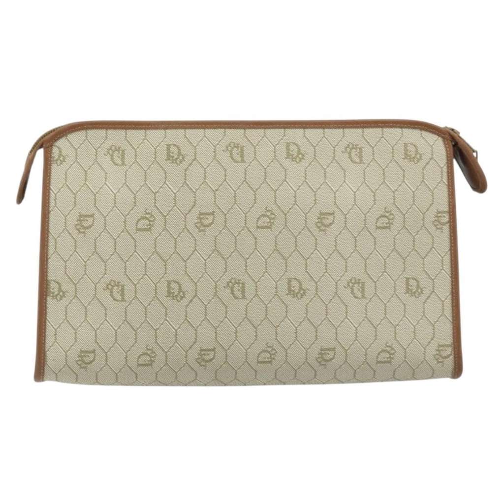 Christian Dior Vintage Honeycomb Zip Pouch Beige Canvas Good condition - Back View