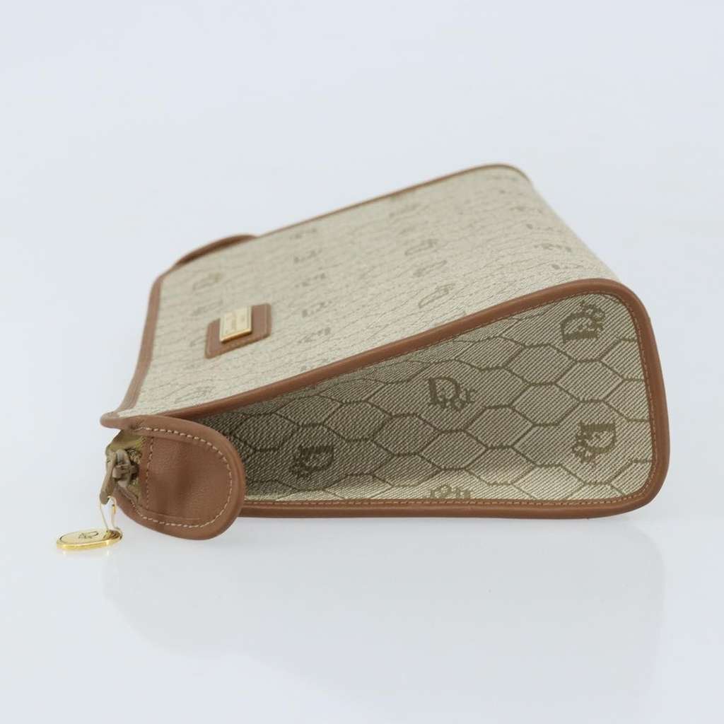Christian Dior Vintage Honeycomb Zip Pouch Beige Canvas Good condition - Model View