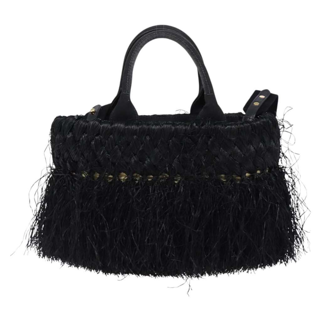 Prada Fringe Wicker Tote Black Good condition - Back View