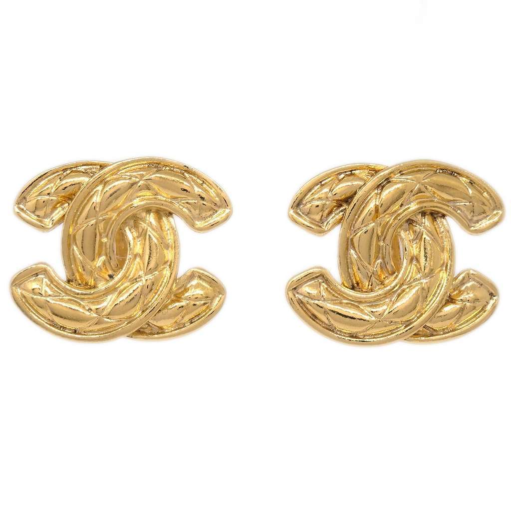 Chanel CC Clip-On Earrings Gold Good condition - Front View