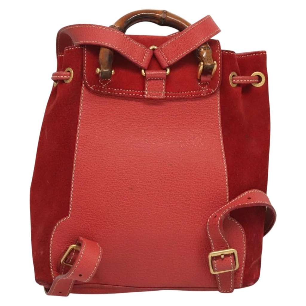 Gucci Vintage Bamboo Backpack Red Suede Good condition - Back View