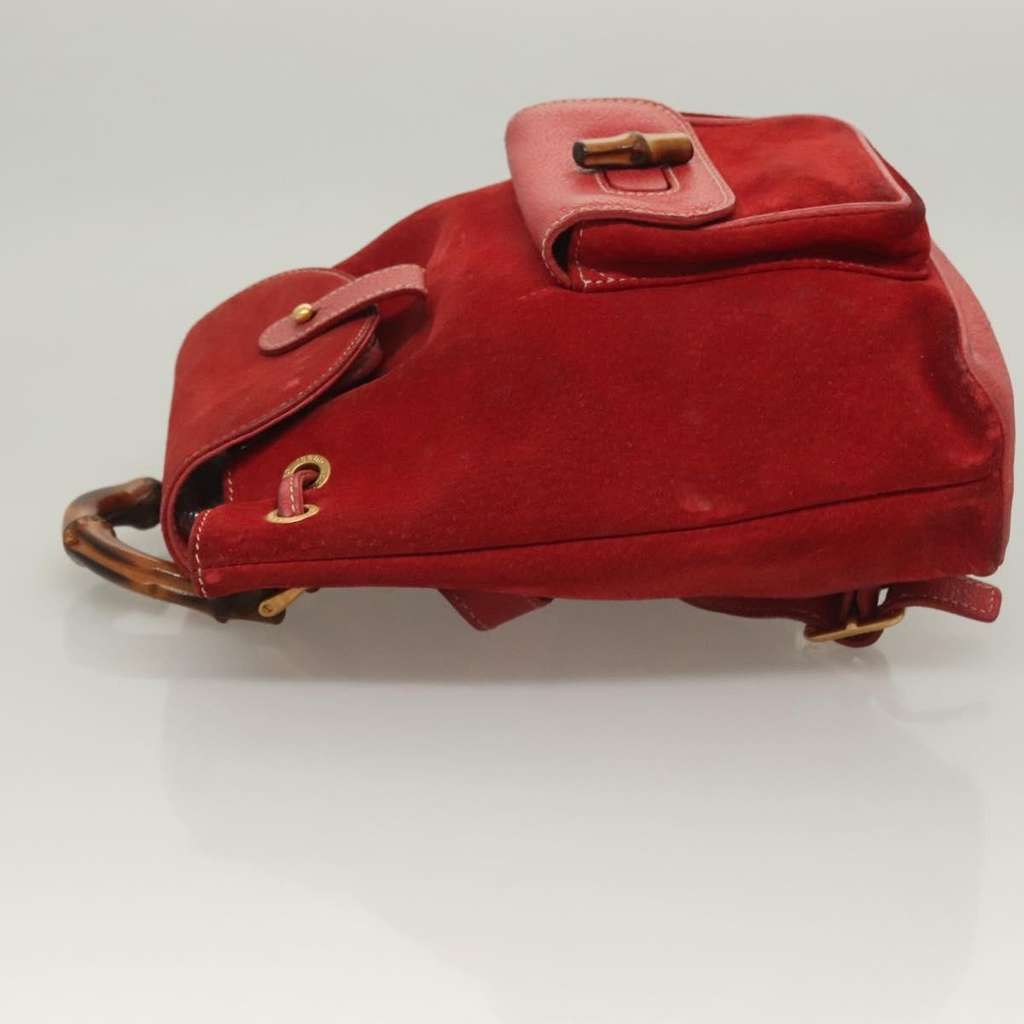 Gucci Vintage Bamboo Backpack Red Suede Good condition - Model View