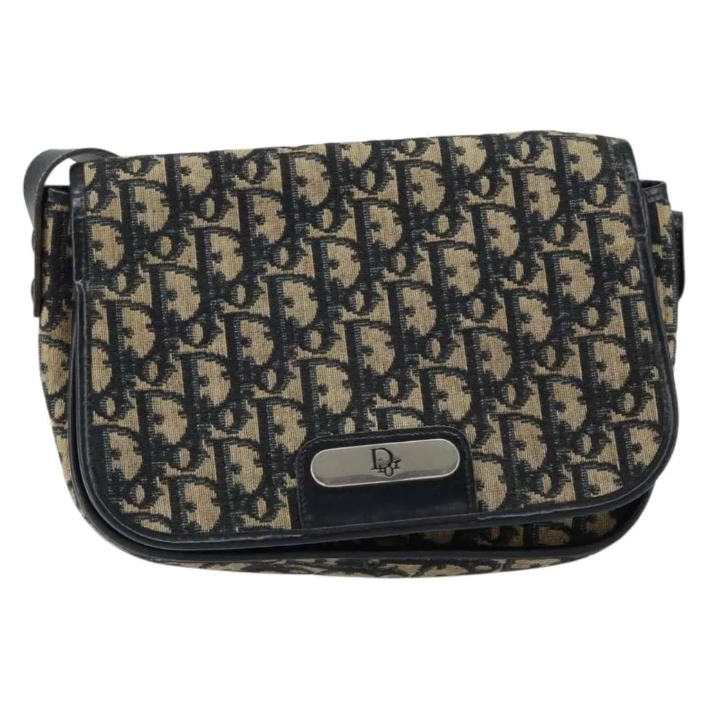 Dior Vintage Trotter Shoulder Bag Navy Canvas Good - Front View
