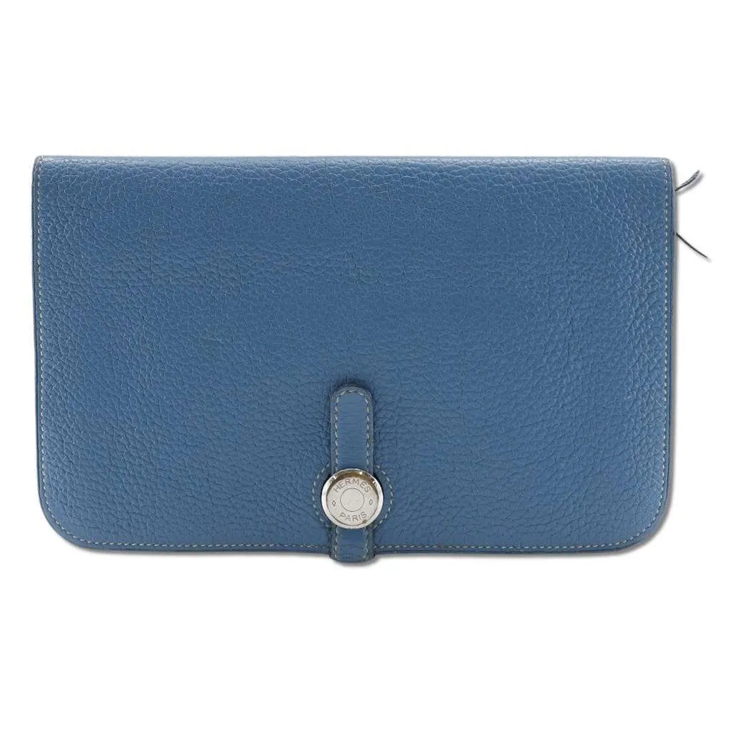 Hermès Dogon Duo Combined Wallet Blue Leather Good - Front View