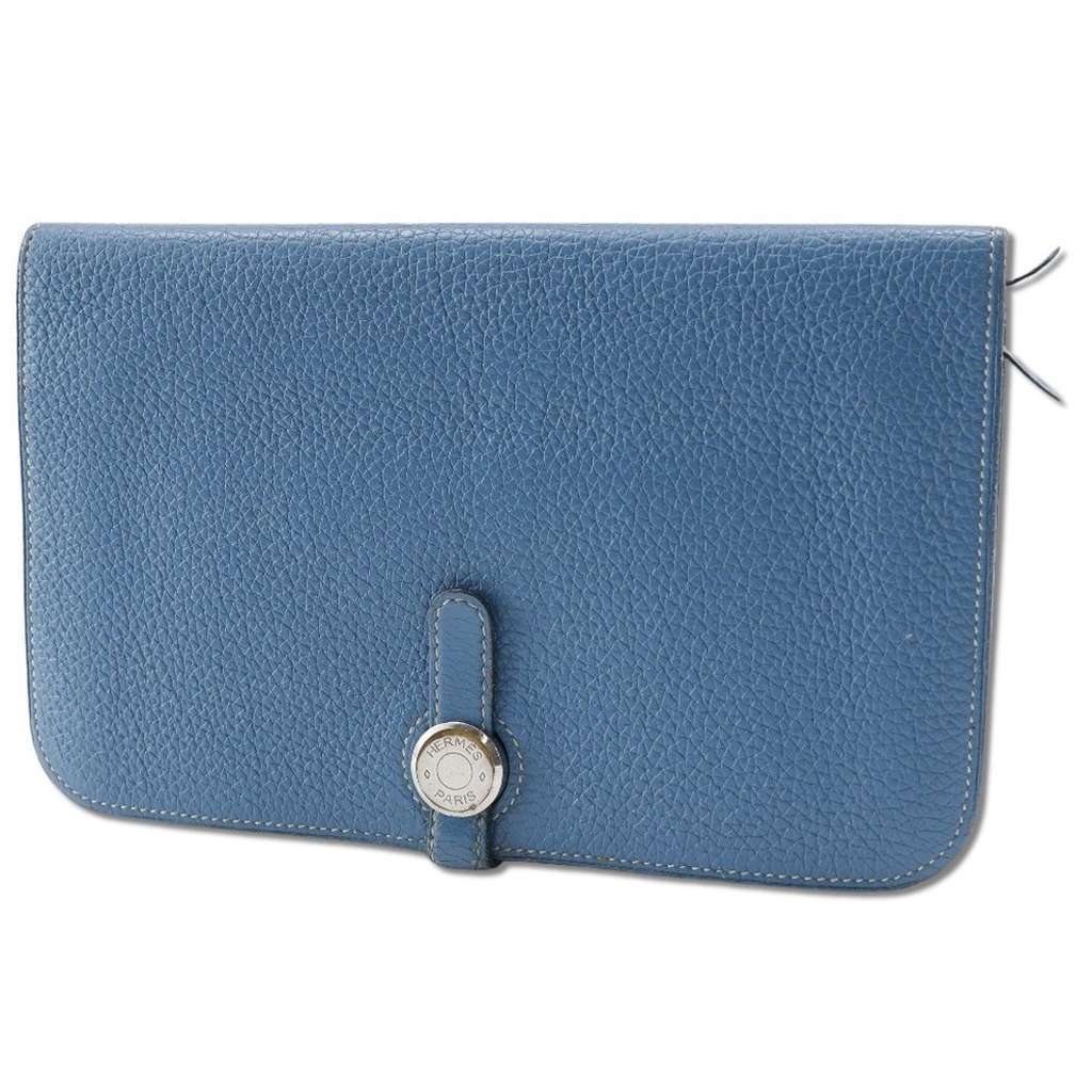 Hermès Dogon Duo Combined Wallet Blue Leather Good condition - Back View