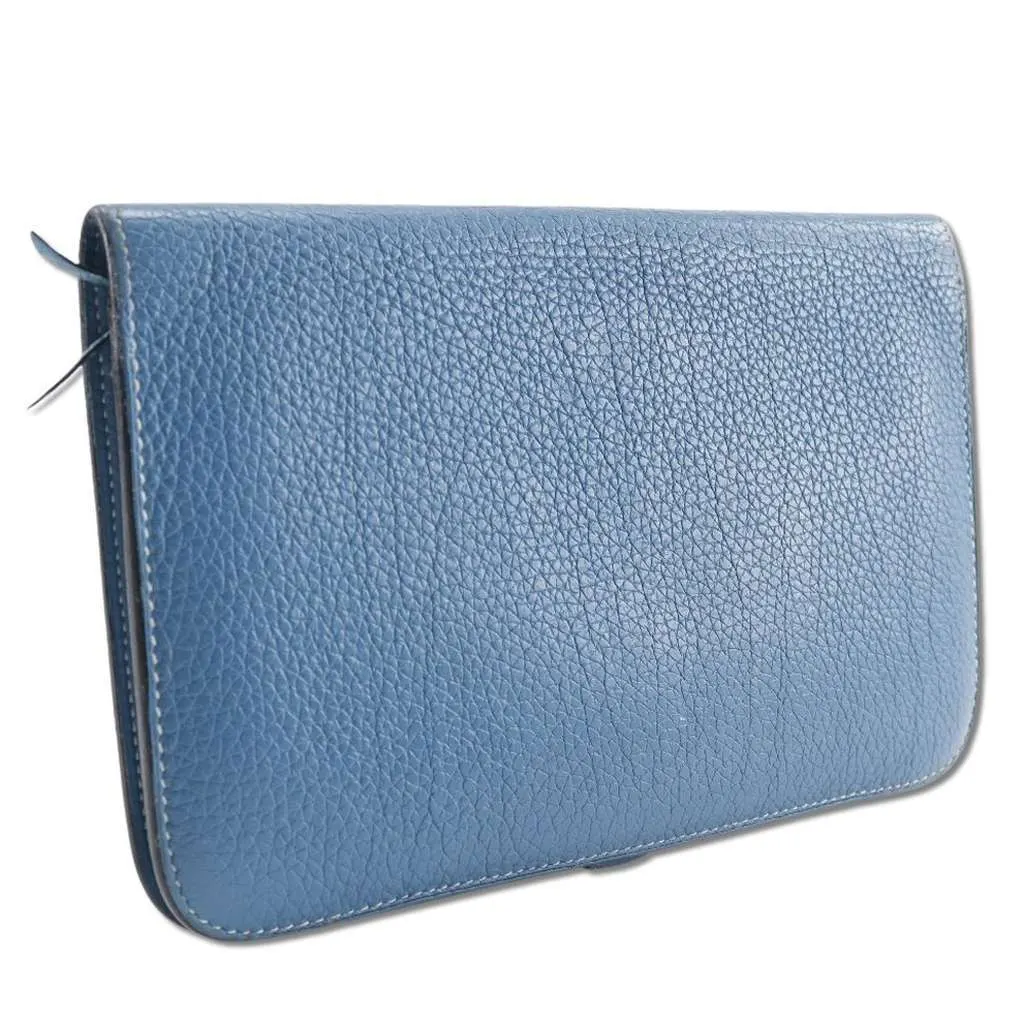 Hermès Dogon Duo Combined Wallet Blue Leather Good - Inside View
