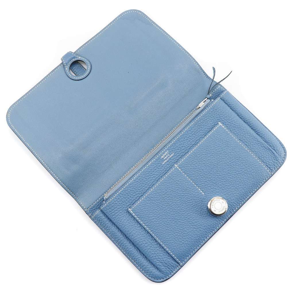 Hermès Dogon Duo Combined Wallet Blue Leather Good condition - Box View