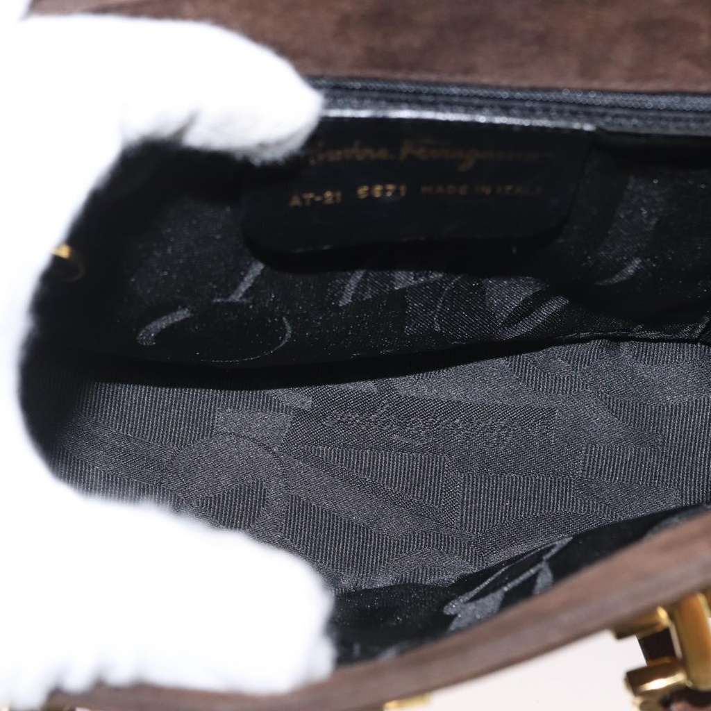 Salvatore Ferragamo Gancini handbag Brown Suede Fair condition - Box View