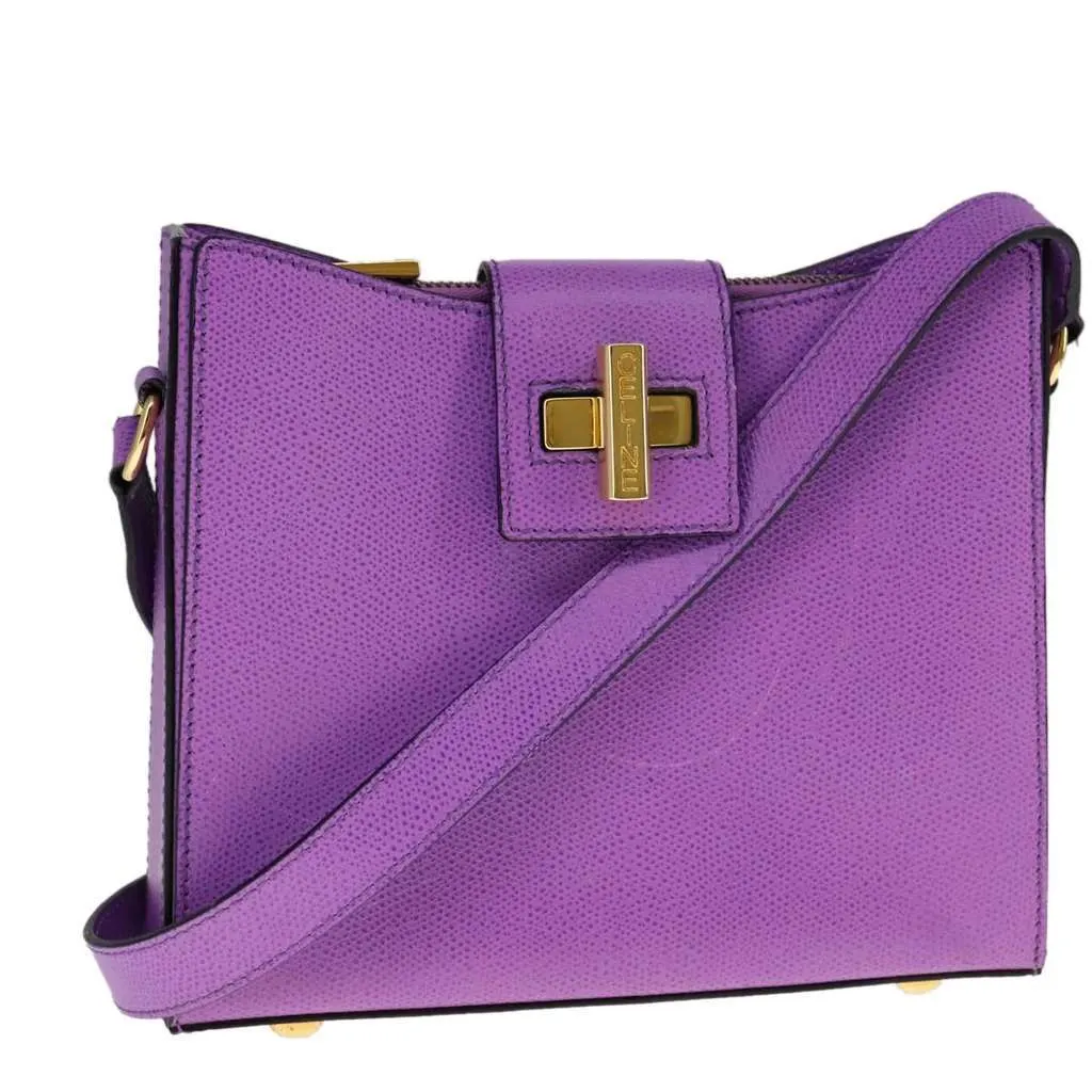 Celine Vintage turn lock shoulder bag Purple Leather Good - Front View