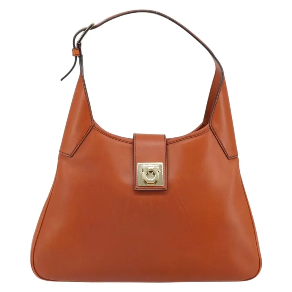 Salvatore Ferragamo Gancini Shoulder Bag Brown Leather Good - Front View
