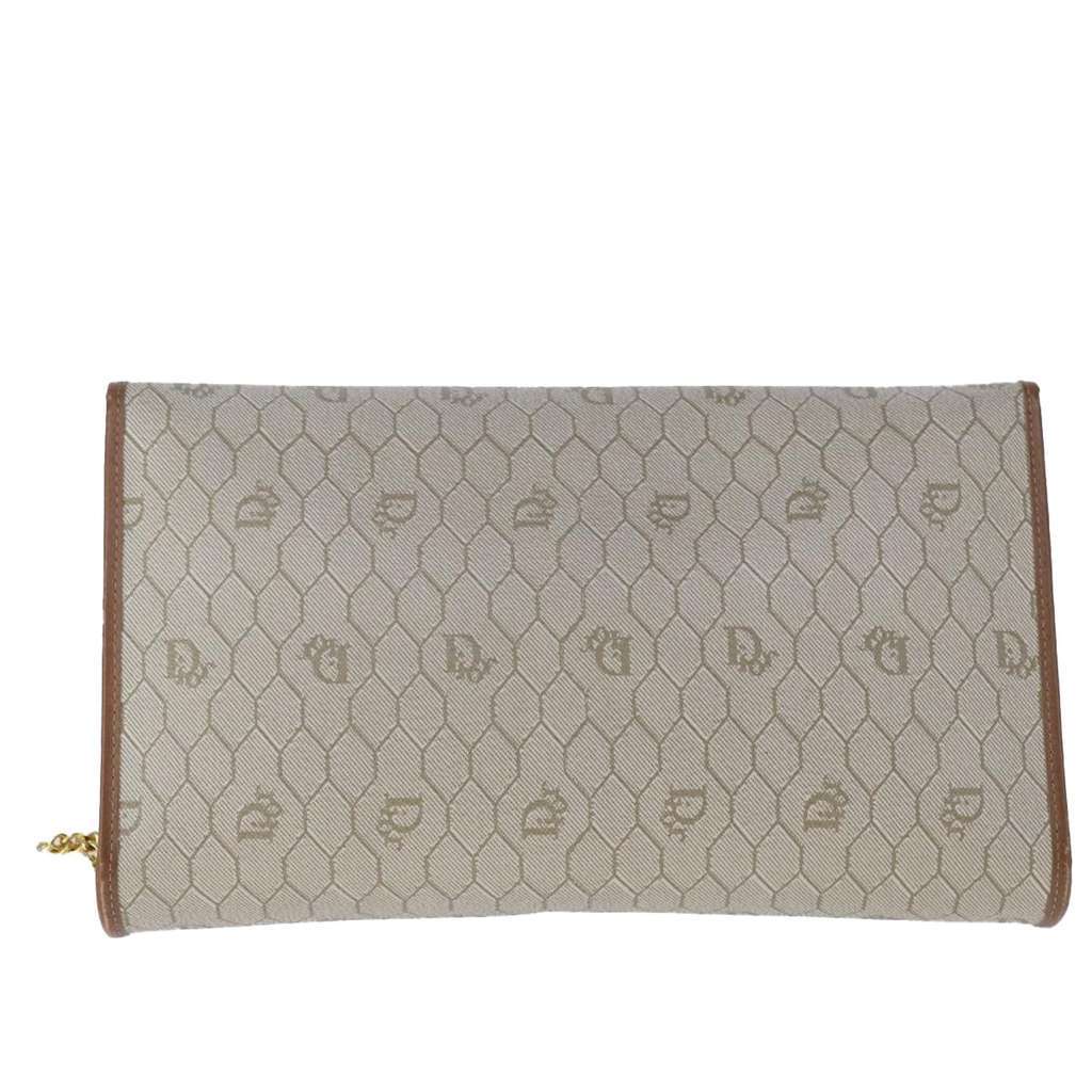Christian Dior Vintage Honeycomb chain Beige Canvas Good condition - Back View