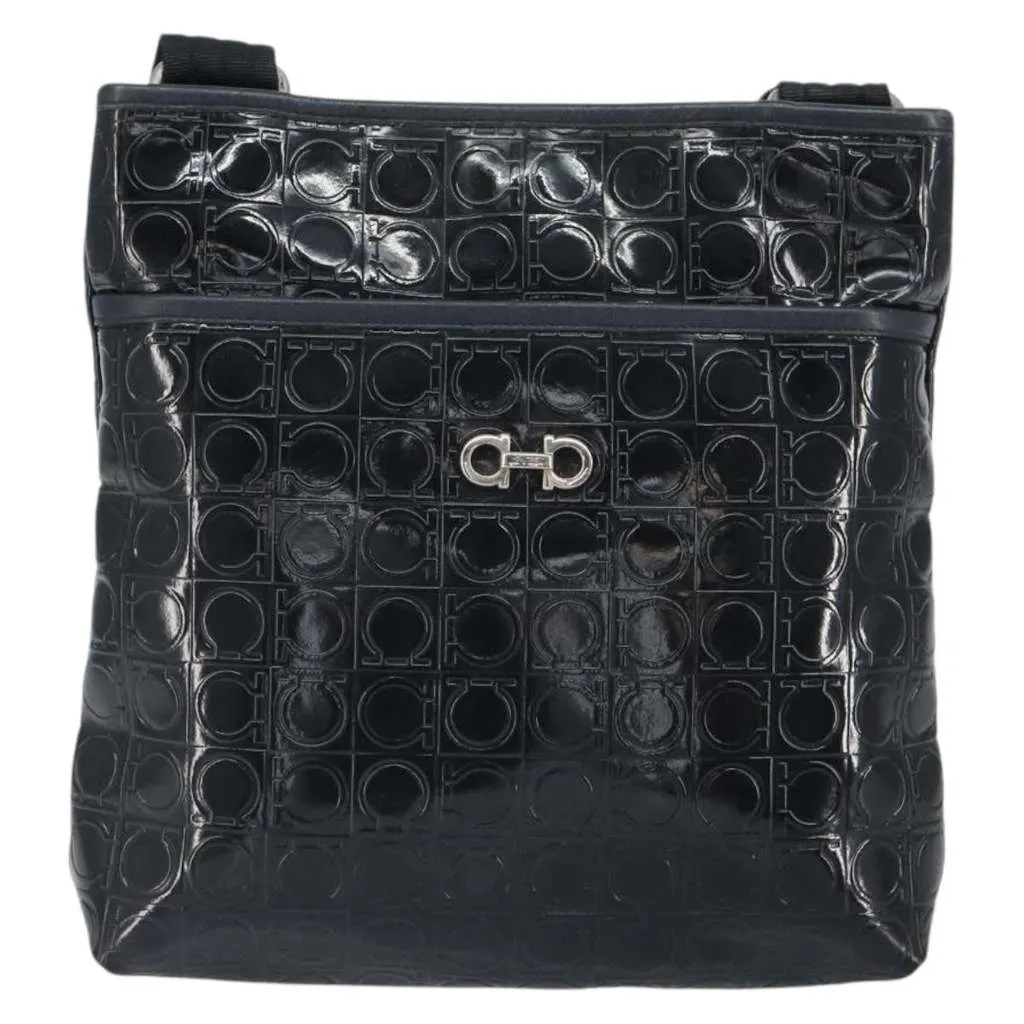 Salvatore Ferragamo Gancini Shoulder Bag Black Good - Front View