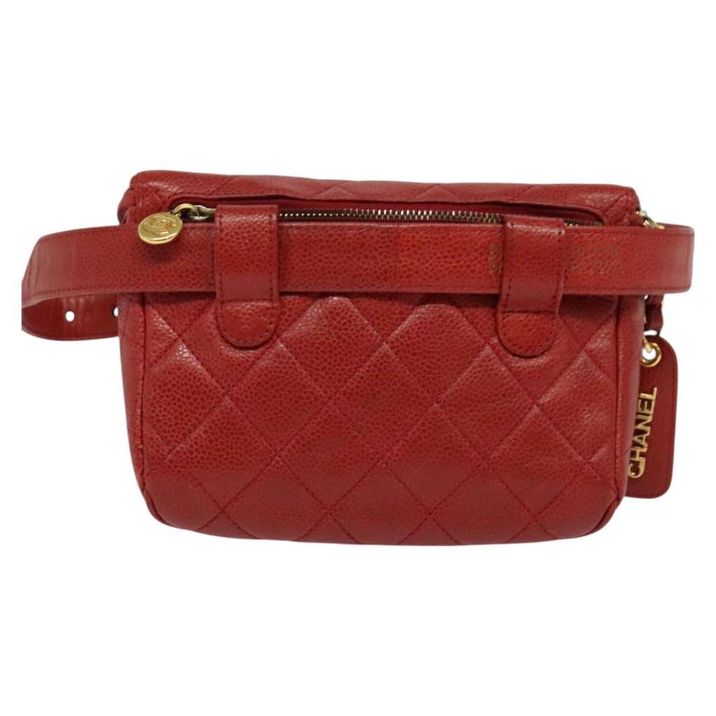 Chanel Vintage Zip Belt Bag Red Leather Good condition - Back View