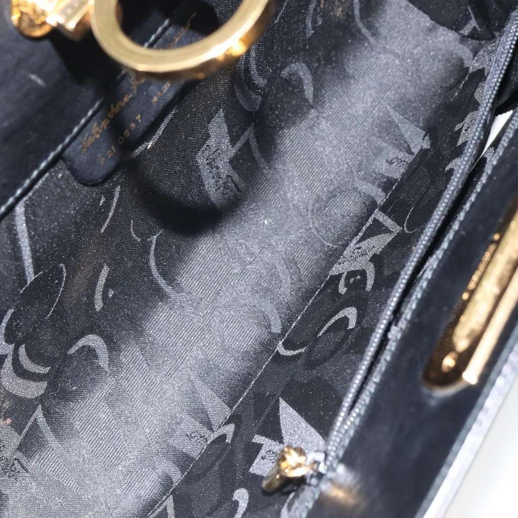 Salvatore Ferragamo Vintage Gancini Chain Shoulder Bag Black Leather Good condition - Box View