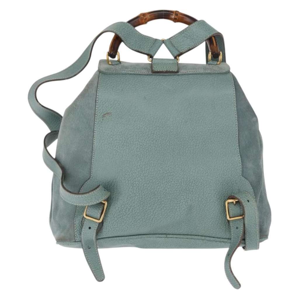 Gucci Vintage Bamboo Backpack Turquoise Suede Good condition - Back View