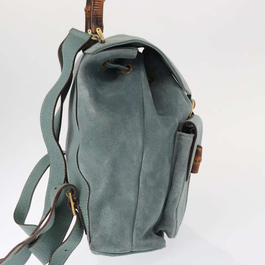Gucci Vintage Bamboo Backpack Turquoise Suede Good condition - Model View