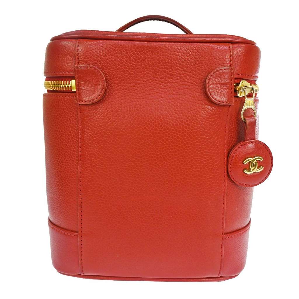 Chanel Vintage Timeless Cosmetic Case Red Leather Good condition - Back View
