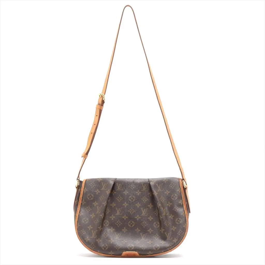 Louis Vuitton Menilmontant Handbag Brown Canvas Good - Front View