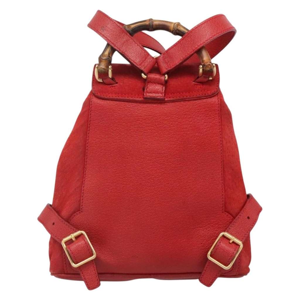 Gucci Vintage Bamboo Backpack Red Suede Good condition - Back View