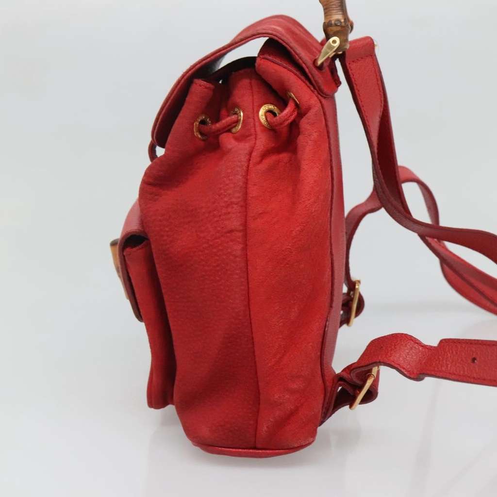 Gucci Vintage Bamboo Backpack Red Suede Good condition - Model View