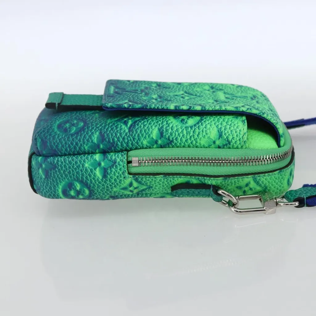 Louis Vuitton Double Phone Pouch NM Green Leather Good - Model View