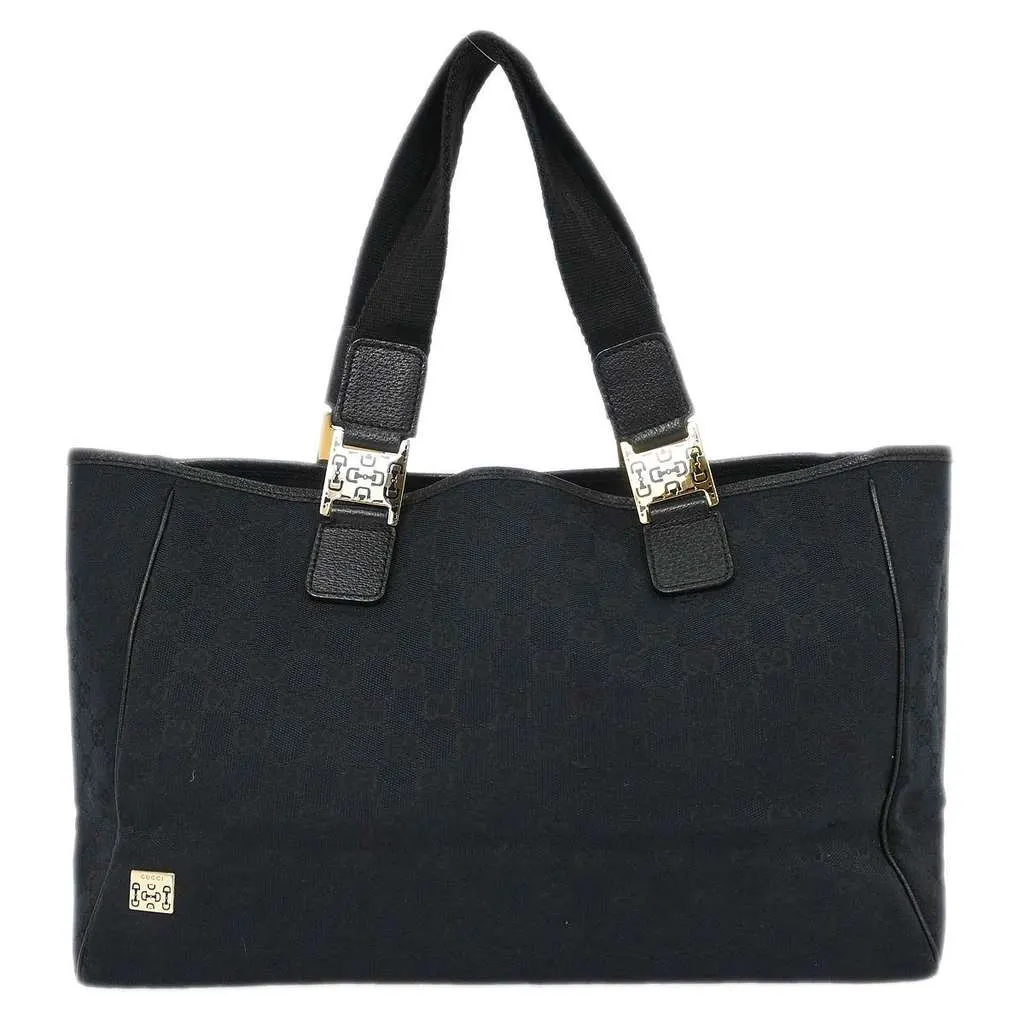 Gucci Web Handle Buckle Tote Black Canvas Good - Front View